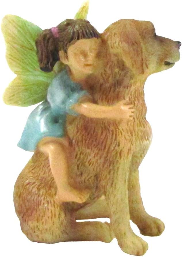 TG,LLC Treasure Gurus Mini Fairy Girl Riding Dog Garden Figurine Accessory Dollhouse Pet Ornament Outdoor Decor