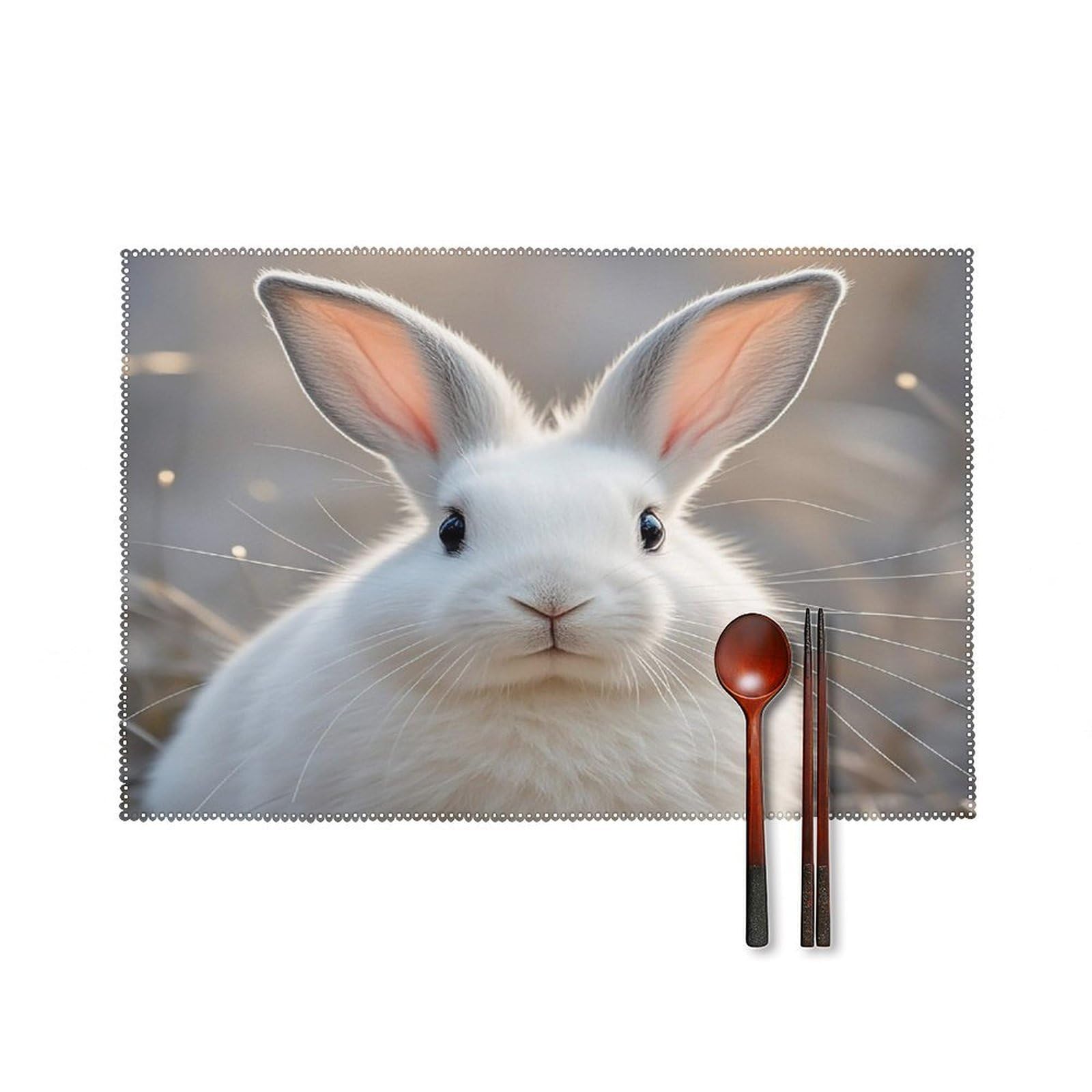 Cute Bunny Placemats Set of 6 Heat Resistant Non-Slip Place Mats Washable Wipeable Table Mats Elegant Farmhouse Placemat for Kitchen Dining Outdoor Party Table Decor