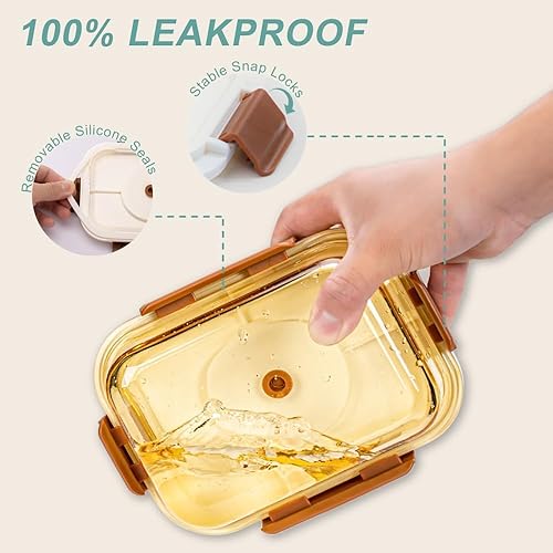 Miniatura 5 de Recipientes de vidrio con sellado al vacío, recipientes de vidrio borosilicato, recipiente al vacío sin BPA para el almuerzo para mantener los