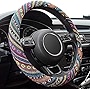 Limsas Boho Car Steering Wheel Cover, Elastic Microfiber Steering Wheel Covers for Women, Universal Fit 15 inch Car SUV, Hippie Style Protector Cover, Anti-Slip, Breathable, Absorbing Sweat