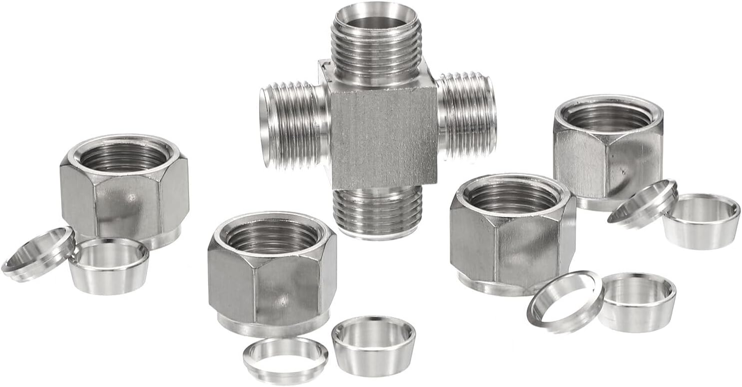 304 Stainless Cross Compression Tube Fitting 1/2"ID, Pipes Adapter, Silver YESSC066
