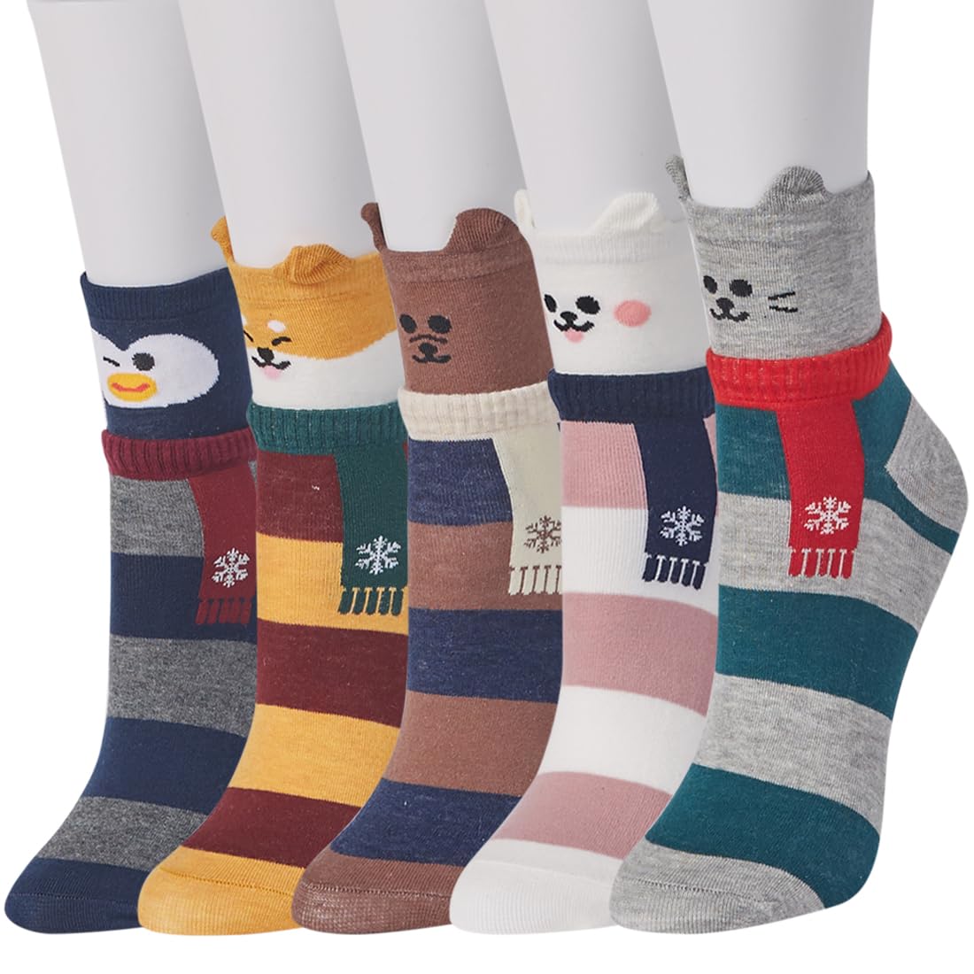 JaosWish5 Pairs Womens Novelty Socks, Ladies Cute Cat Paw Funny Dog Cotton Casual Animal Socks