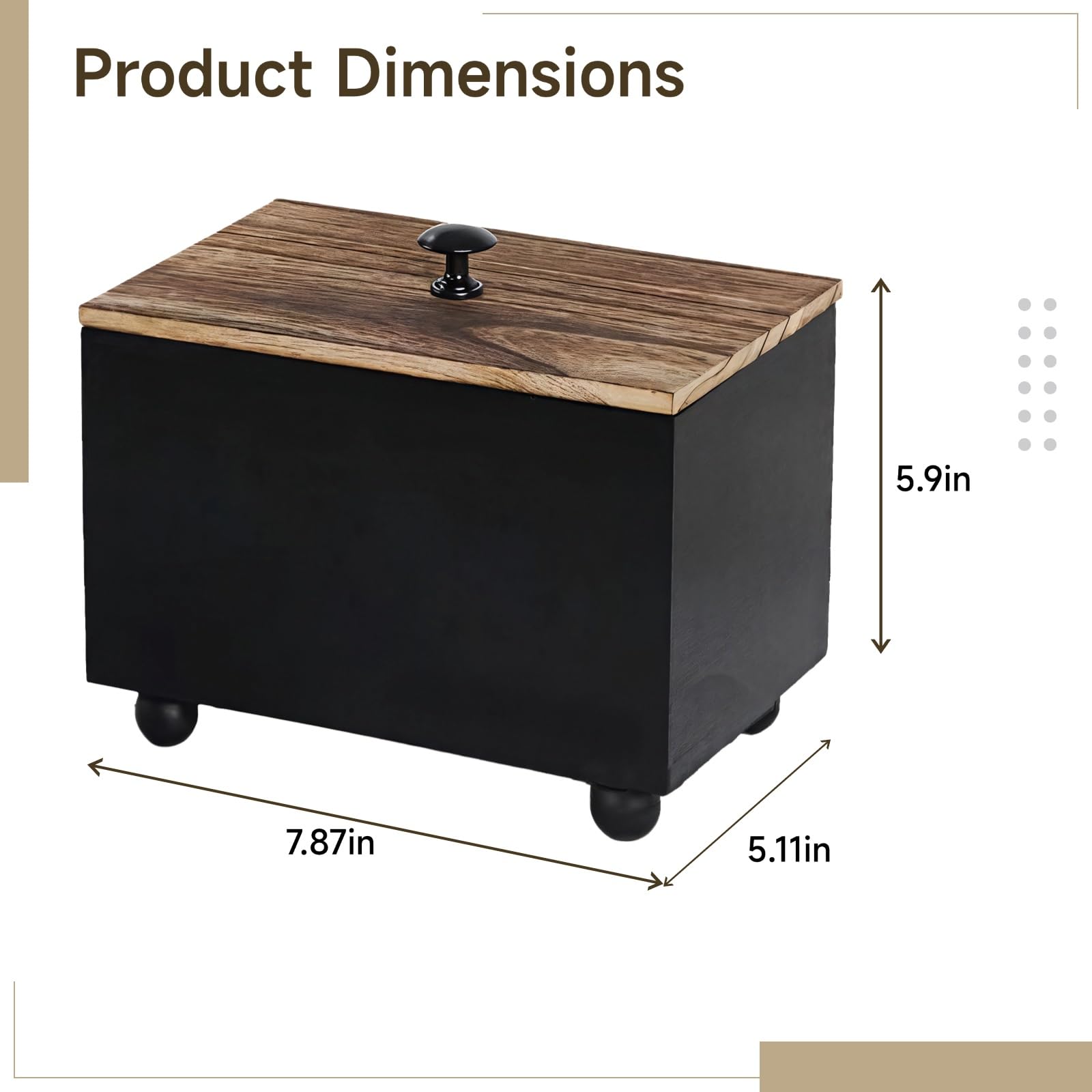Generisch Tampon Organizer aus Holz für das Badezimmer, kompakte Aufbewahrungsbox mit Deckel, modernes Schwarz, 7,9 x 5,1 x 5,9 in, 20 x 13 x 15 cm, zur Ordnung von Tampons und kleinen Badartikeln