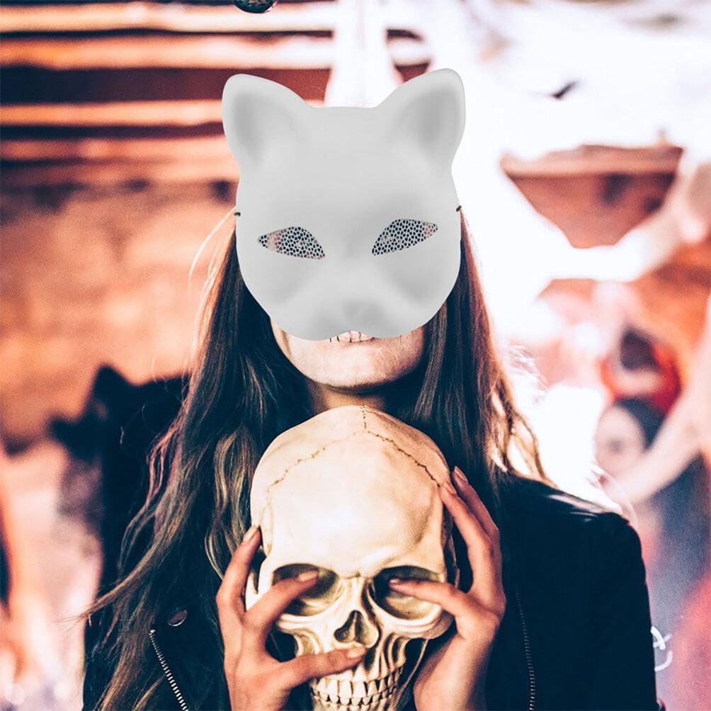 MAGICLULU 2pcs Blank Cat Mask for Cosplay Carnival and Halloween Parties Unpainted Plastic Masks for Creative Painting and Crafting Lightweight and Comfortable for Extended Wear