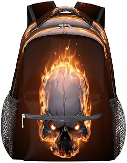 Mochilas escolares Sugar Skull para meninas, estudantes, resistente à água, mochila escolar de viagem de esqueleto de fogo para mulheres/homens, mochilas universitárias, Multi, Medium