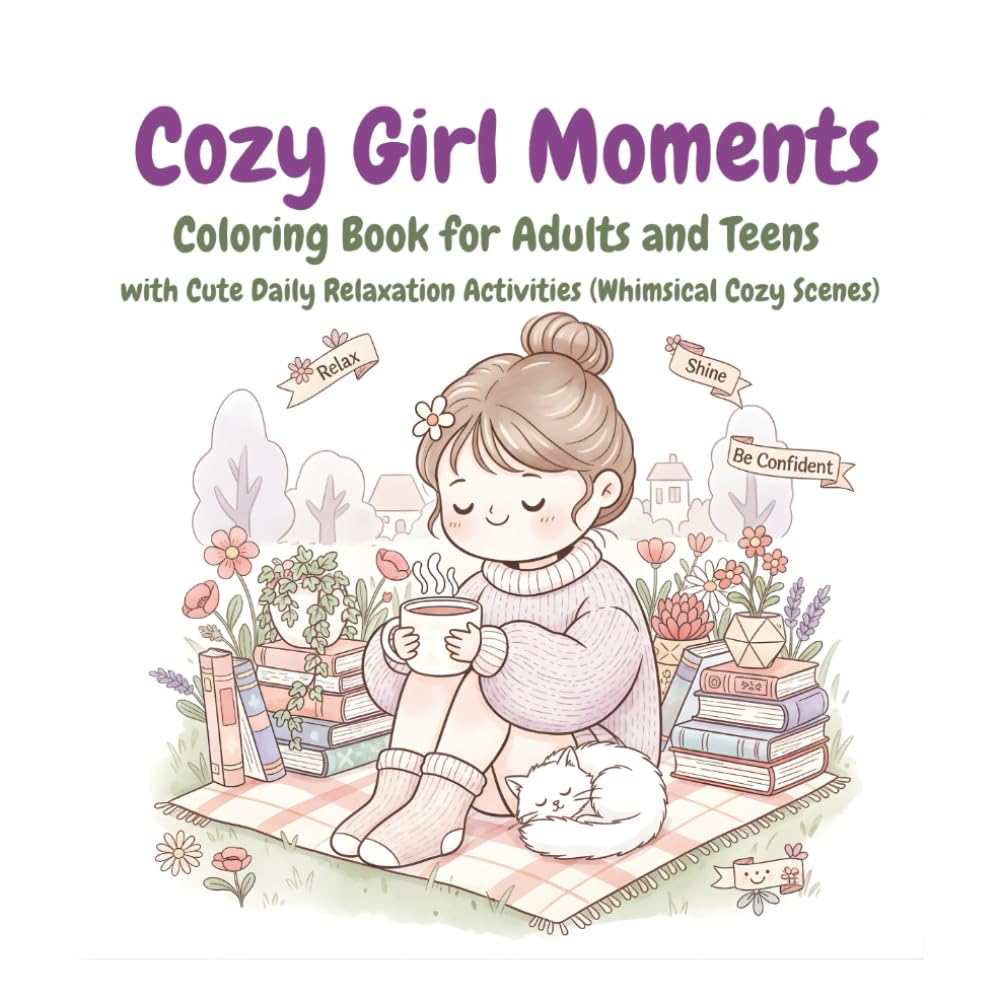 Cozy Girl Moments Coloring Book : Whimsical Cozy Scenes: Coloring Book for Adults and Teens |Cute Daily Relaxation Activities, Positive Affirmations ... Cozy Illustrations (8.5 x 8.5 in, 105 Pages)