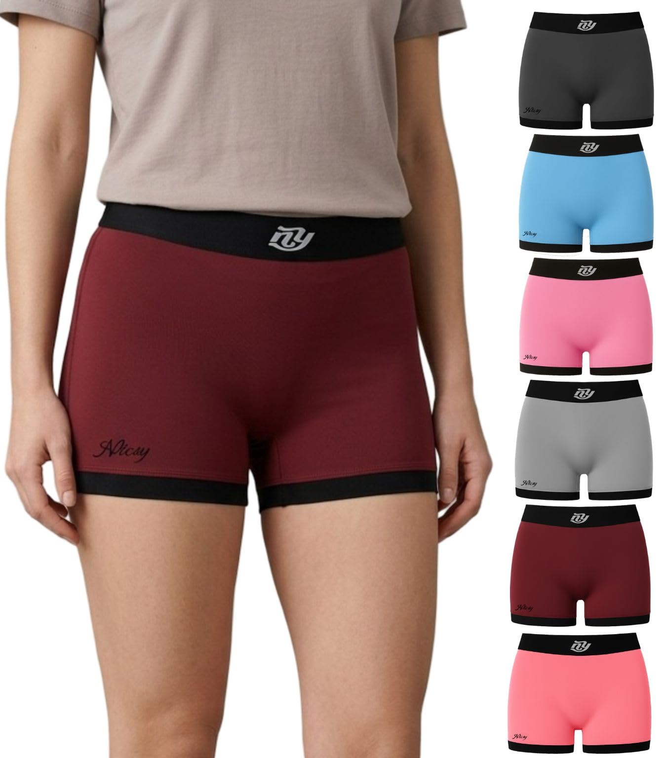 NICSY Women’s Cotton Stretch Boyshorts Underwear – Waist Elastic Belt Seamless Boxer Briefs Comfort Fit, Soft Breathable Fabric, Mid-Rise Shorts Panty Hipster