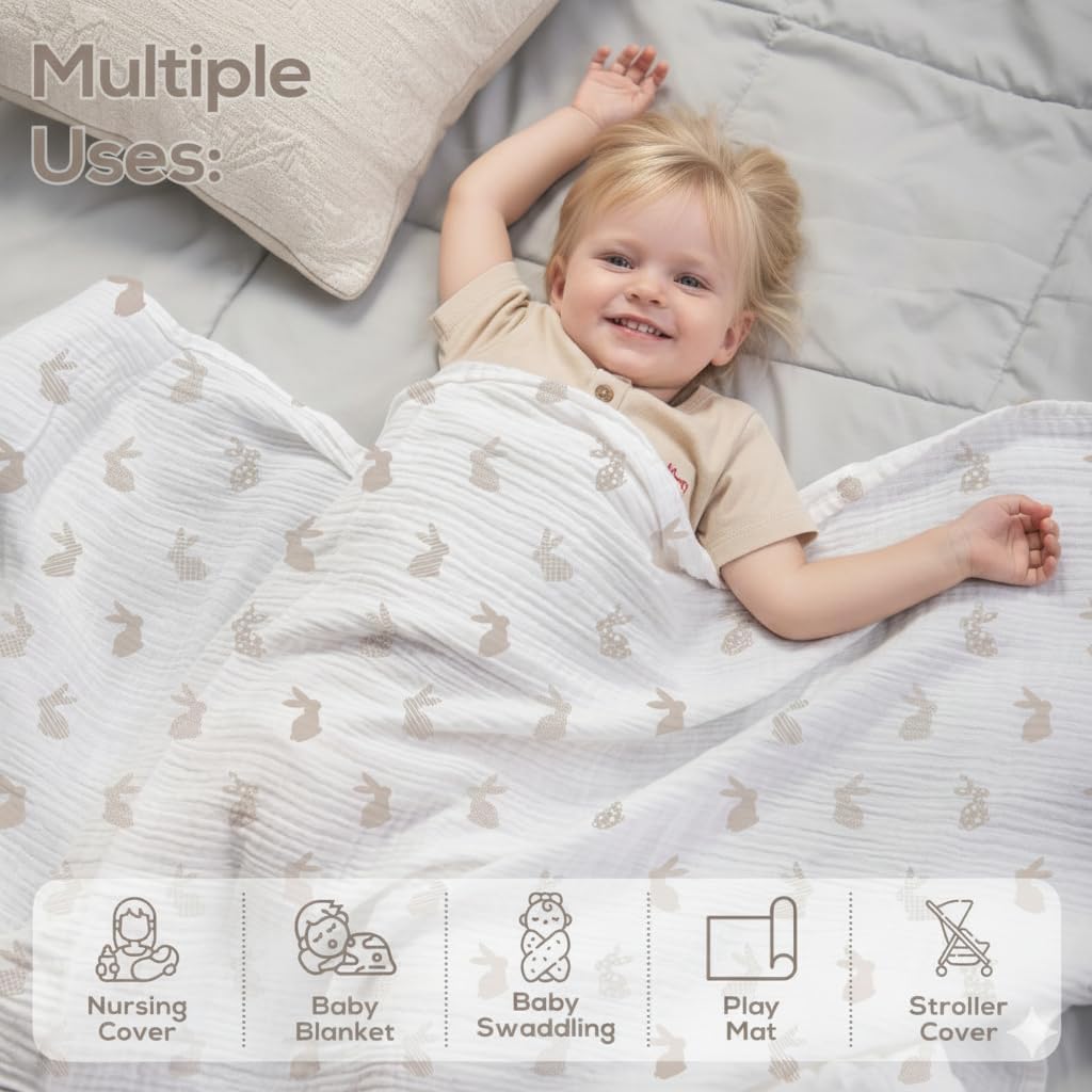 Muslin Swaddle Baby Blanket for Boys and Girls, 100% Cotton, Swaddles for Newborns, 47"x47", Soft Breathable Skin Friendly Warm – Pack of 2 - Image 4