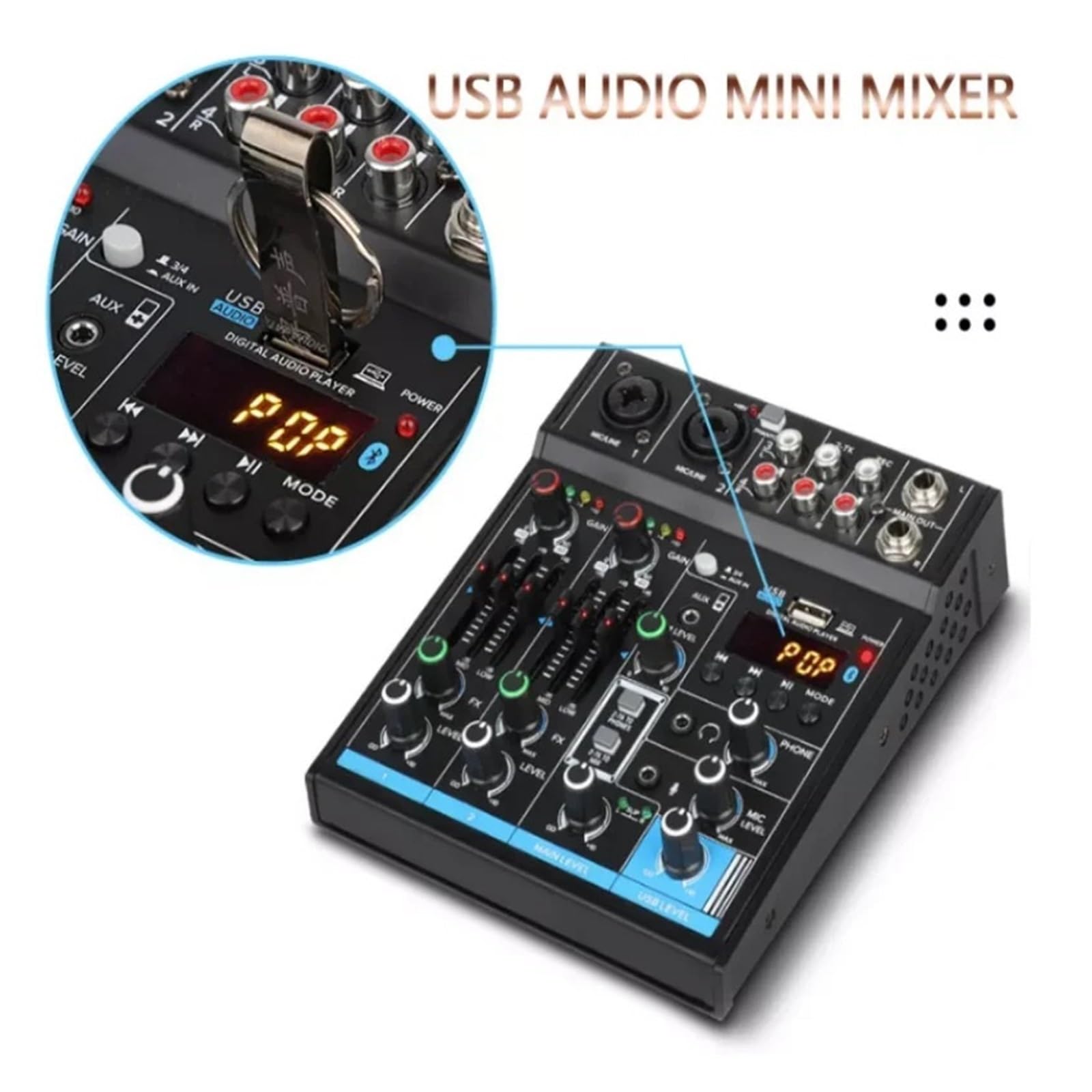 Mixer per DJ, M4 4 canali Console di missaggio Bluetooth Registrazione Computer Riproduzione 48V Alimentazione Phantom Ritardo Ripetizione Effetto USB mixe