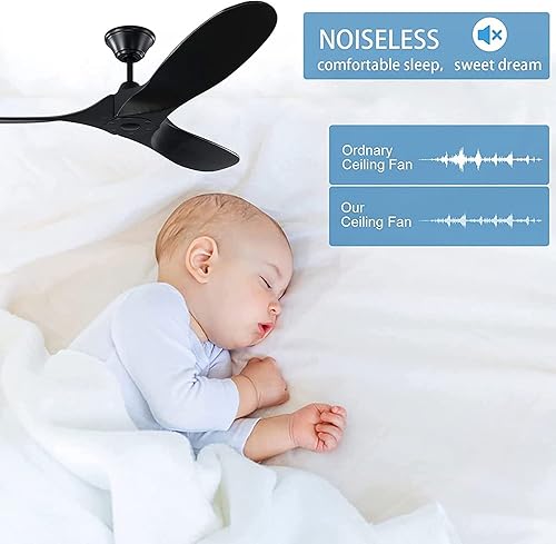 Miniatura 4 de Ventilador de techo moderno negro con luces, ventiladores de techo de exterior de 52 pulgadas para patio, ventilador de techo de madera de flujo de