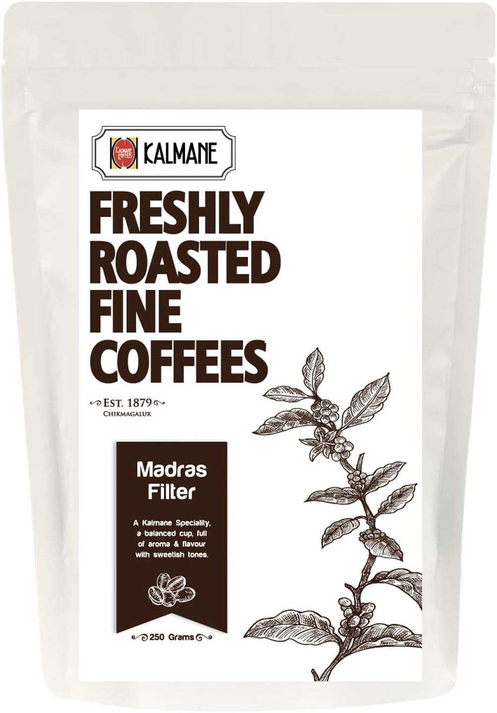 Kalmane Koffees | Madras Filter - Fine Grind Ground Coffee Powder Made with 100% Specialty Grade Arabica - Roasted Frequently in Small Batches - Aromatic Flavor, 70% Coffee 30% Chicory (250 gm)