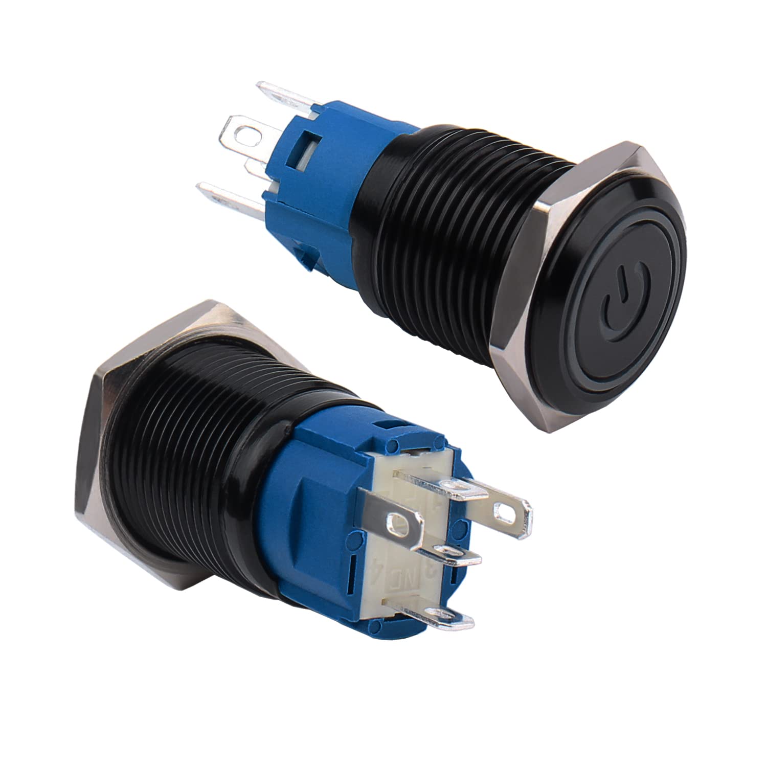 NIYATA Druckschalter 16mm - Wasserdicht IP65 12V Metall Schwarz