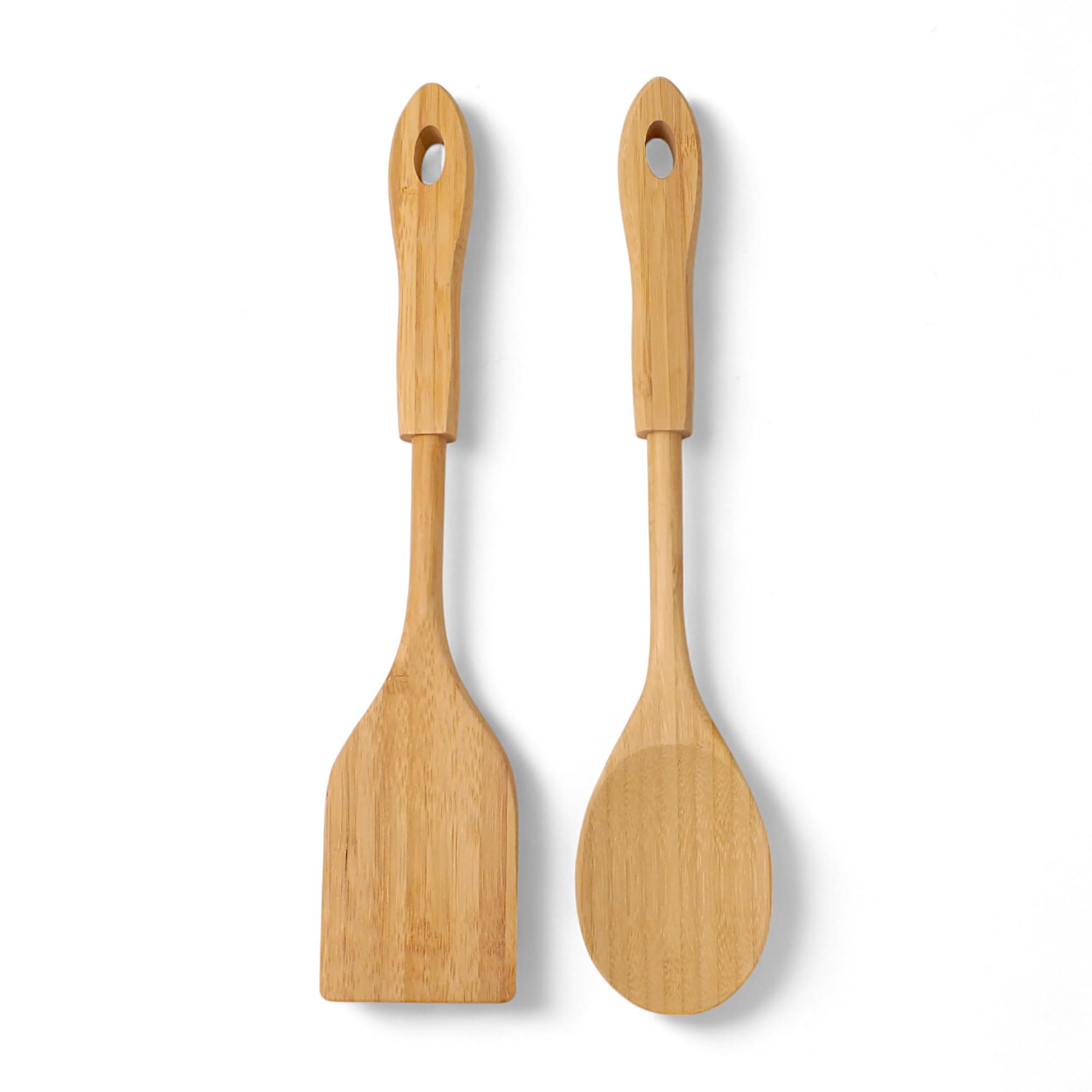 Deconox Bambu 2'li Servis Seti, Tavalarınız ve Kızarmanız İçin Spatula, Servisleriniz İçin Büyük Kaşık | 2 Adet Lüks Bambu Set