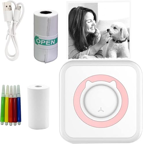 Miniatura 1 de Mini impresora, impresora portátil Bluetooth sin tinta con papel adhesivo y bolígrafo de color, cápsulas de impresión para fotos, recibos, notas,