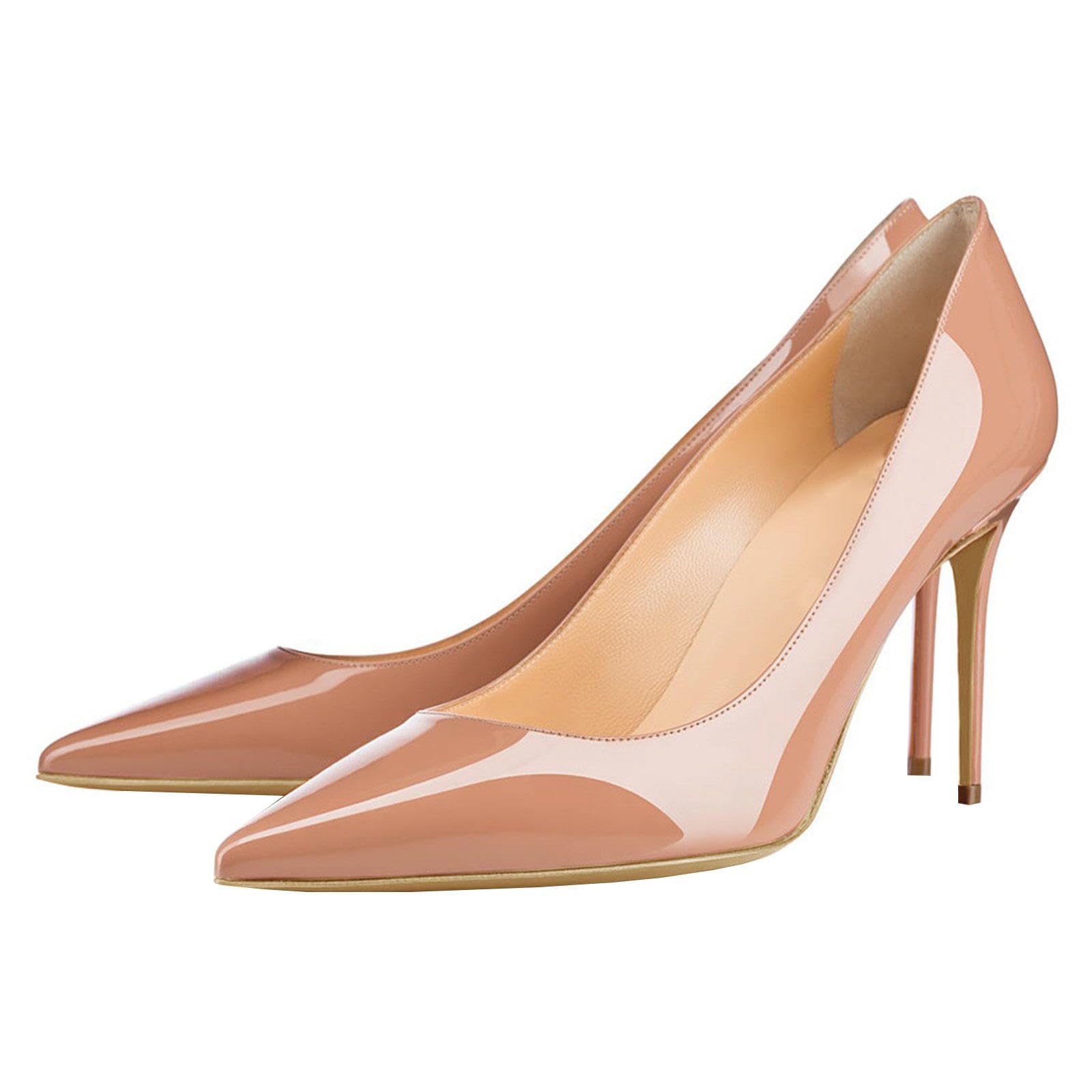 Tacco Alto Scarpe Tacco Spillo Donna Punta Affilata Senza Schienale Ufficio Sera 8,5cm,Apricot-46