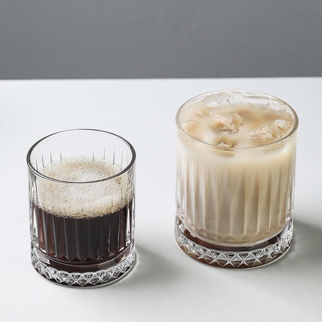 Exquisite 2 Pack Home Striped Glass Cup Ice Coffee Glasses Juice Beverage Cups Whiskey Glasses Drinking Mug Retro Glassware Set Practical