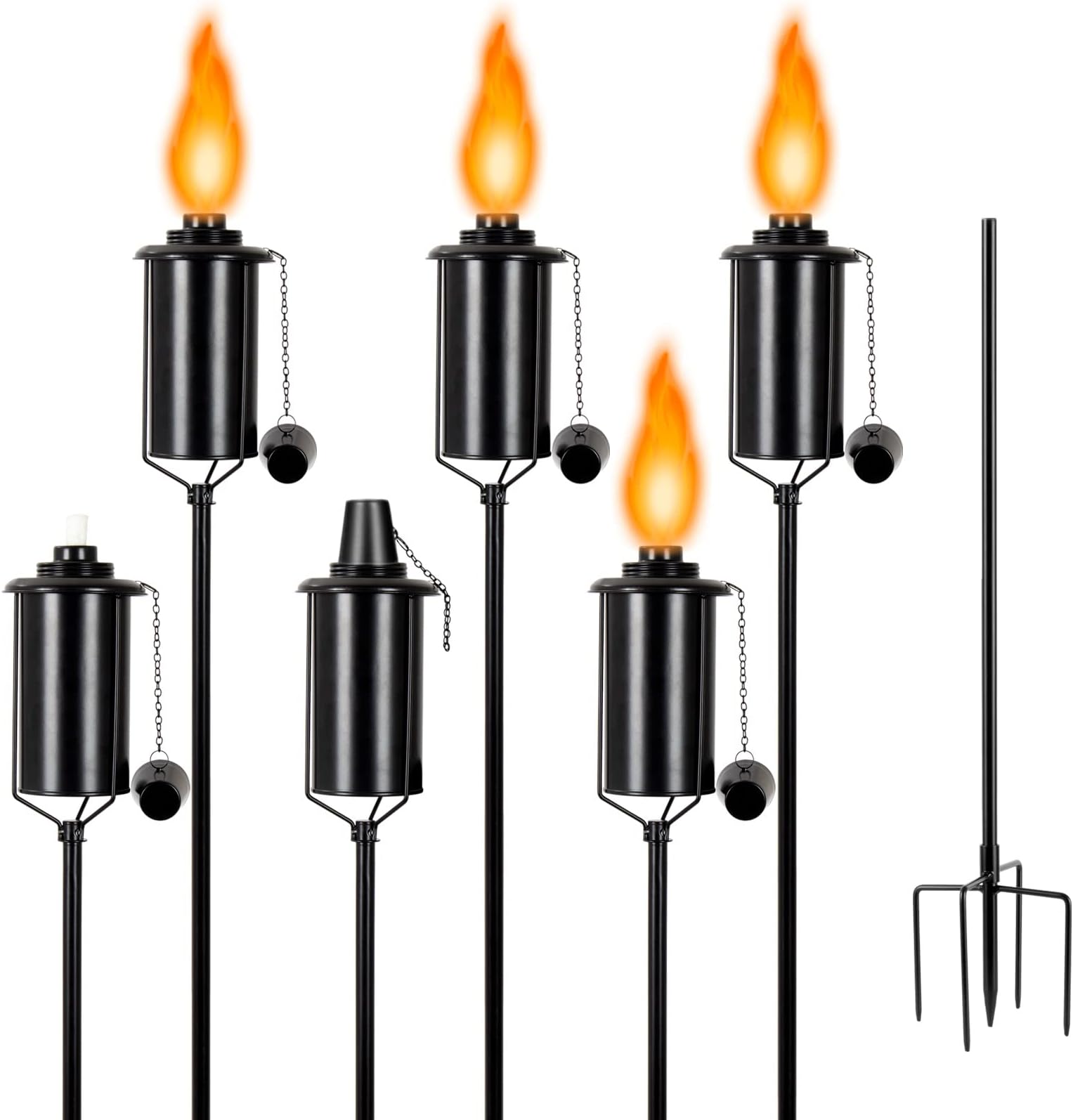 [2023 Newest 6 Packs Metal Garden Torches for Outside, 16oz Outdoor Metal Torch, Citronella Torches Lighting with 4-Prong Grounded Stake for Garden Patio Pathway