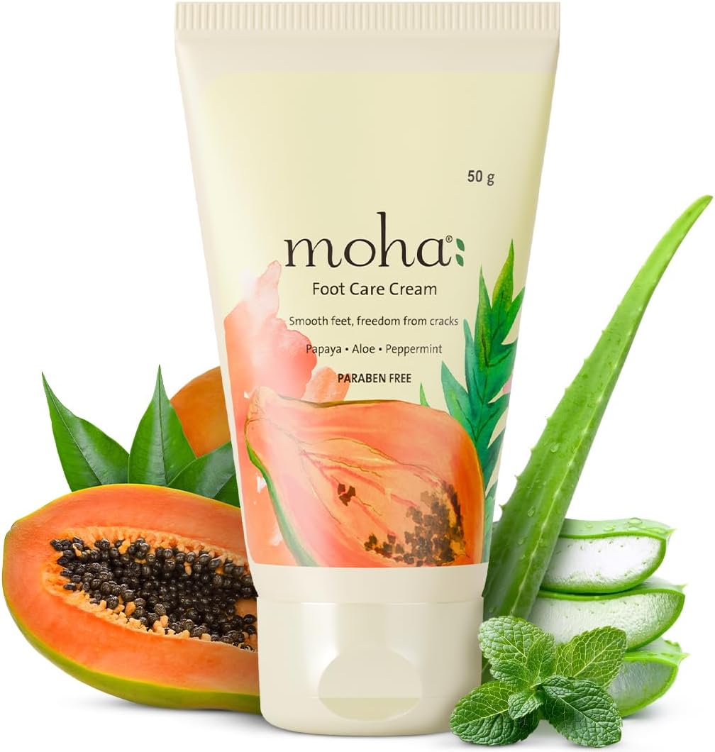 moha: Foot Cream For Rough, Dry and Cracked Heel, Feet Cream For Heel Repair With Benefits Of AleoVera, Papaya & Peppermint (Foot care cream 50g)