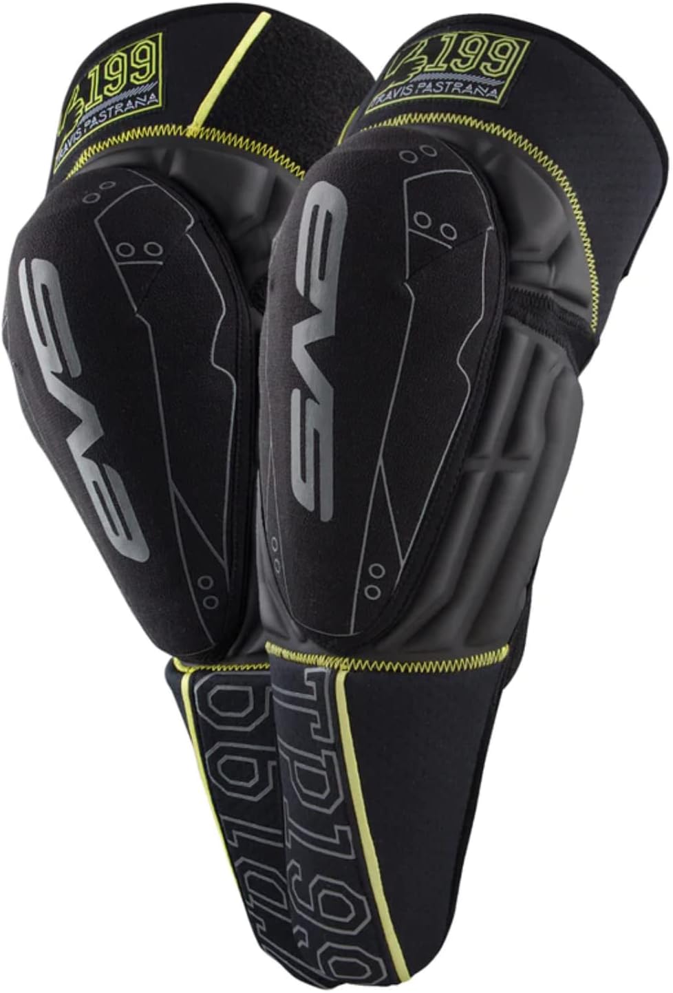 EVS Sports Unisex-Adult T. Pastrana 199 Knee/Shin Pad, Black/Hi-Viz Yellow, L/XL - TP199K-BK-L/XL