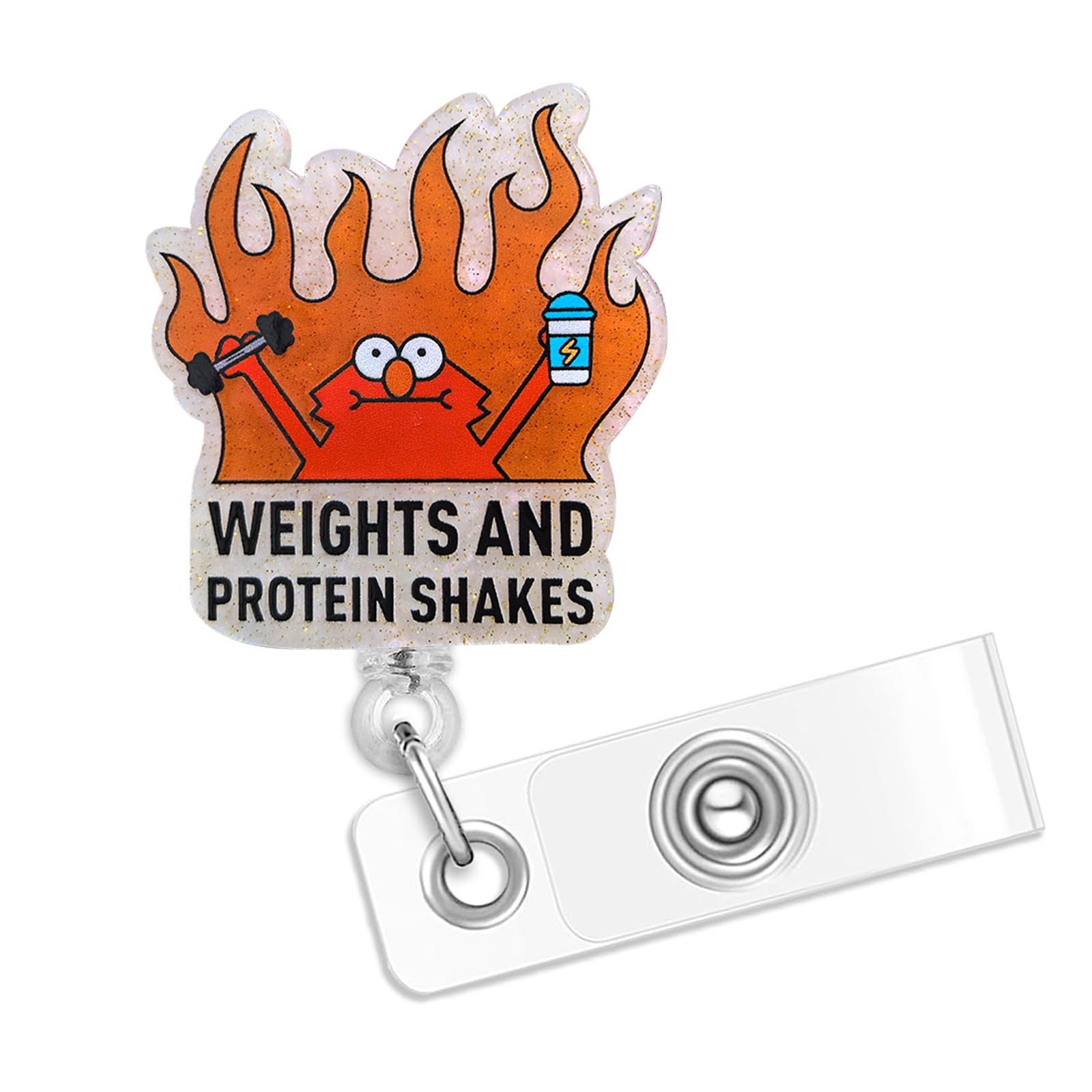 XIHEYUEBANG Weights and Protein Shakes Badge Reel Retractable Nurse Badge Reel Holder with Name Tag ID Card Alligator Clip