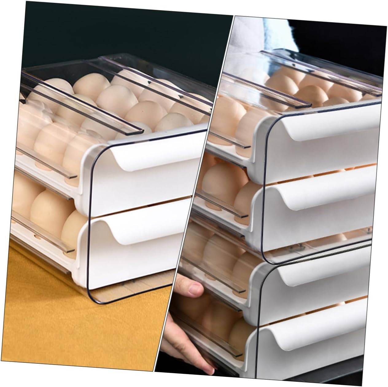 Fridge Egg Organizer 32 Egg Storage Bin Pull Out Double Layers Kitchen Organizers and Storage