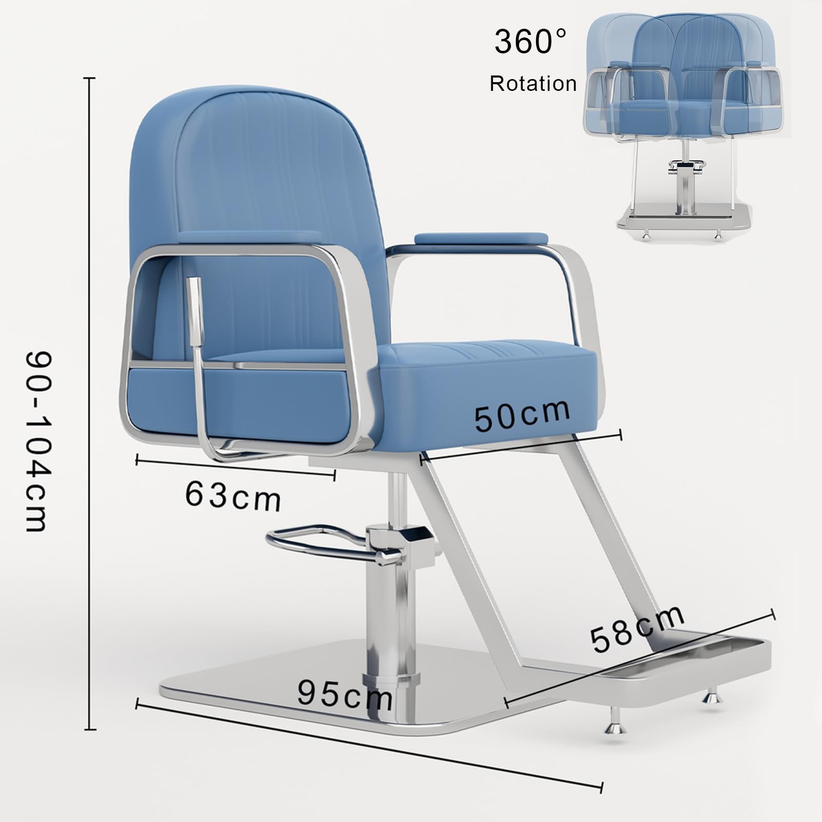 Regulowane krzesło fryzjerskie z pompą hydrauliczną obracany o 360° podnóżek stylizacja krzesło salon wyposażenie spa nowoczesny design w kolorze białym i srebrnym wykończeniem