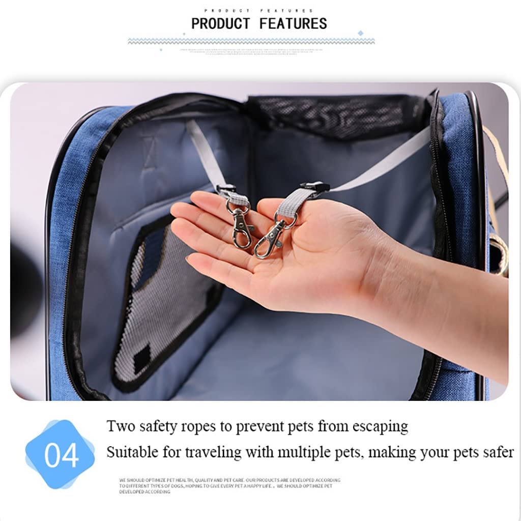 Transportín con ruedas para mascotas con ruedas desmontables, transportador con ruedas de viaje para perros/gatos pequeños y medianos de hasta 29 libras, plegable y transpirable (color: gris)