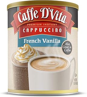 Caffe D’Vita French Vanilla Cappuccino Mix - Instant Cappuccino Mix, French Vanilla Instant Coffee, Gluten Free, No Cholesterol, No Hydrogenated Oils, 99% Caffeine Free - 16 Oz Can, 6-Pack
