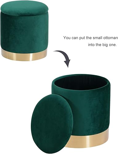 Miniatura 4 de DEERUN Taburete otomano redondo de terciopelo con base chapada en oro, paquete de 2 (beige)