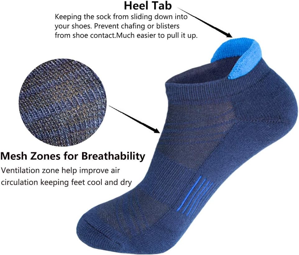 J.WMEET Mens Low Cut Ankle Athletic Socks Cotton Mesh Cushioned Running Ventilation Sports Tab Socks 5Pack - Image 2