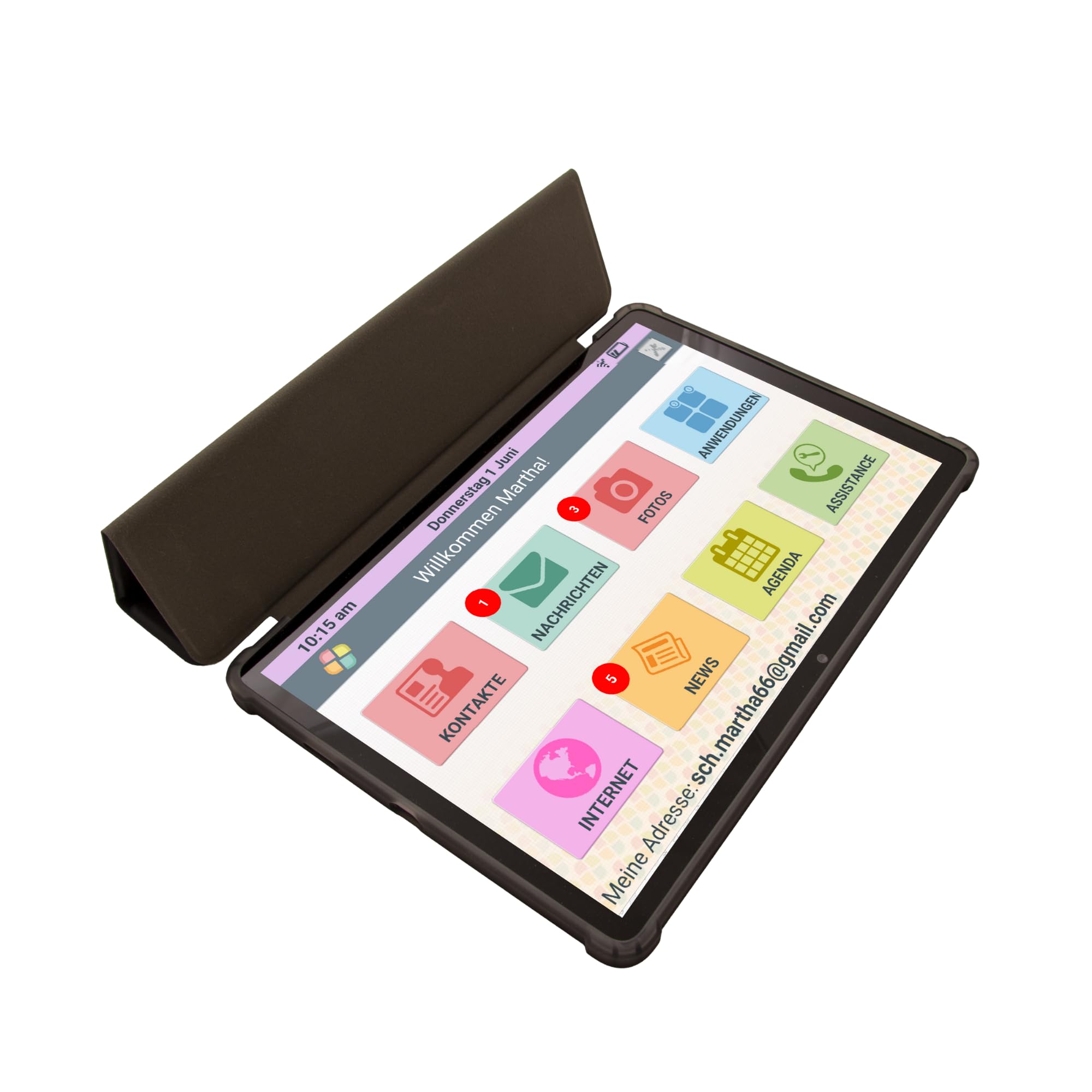 FACILOTAB - Tablet senior preparato in tedesco – Semplice e intuitivo, ideale per gli anziani – Touchscreen molto grande – Fotocamera anteriore e posteriore
