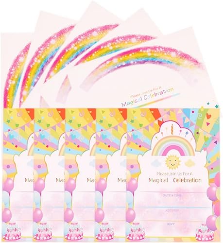 Miniatura 6 de Tarjetas de invitación para fiesta de cumpleaños, paquete de 12 tarjetas de invitación de cumpleaños coloridas de arco iris, letras de invitación