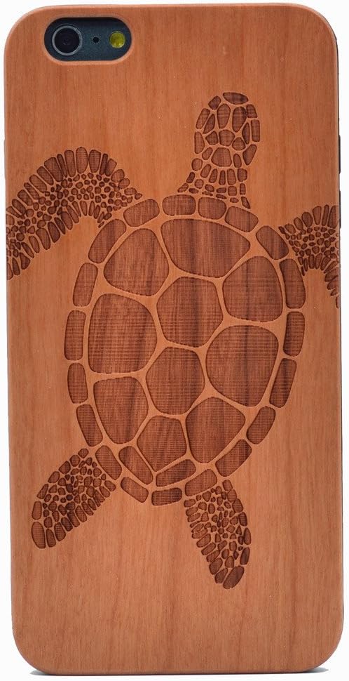 iPhone 6 Plus Case Sea Turtle Pattern Handmade Carving Real Wooden Wood Case Cover with TPU Case for Apple iPhone 6S Plus (Only 5.5'')