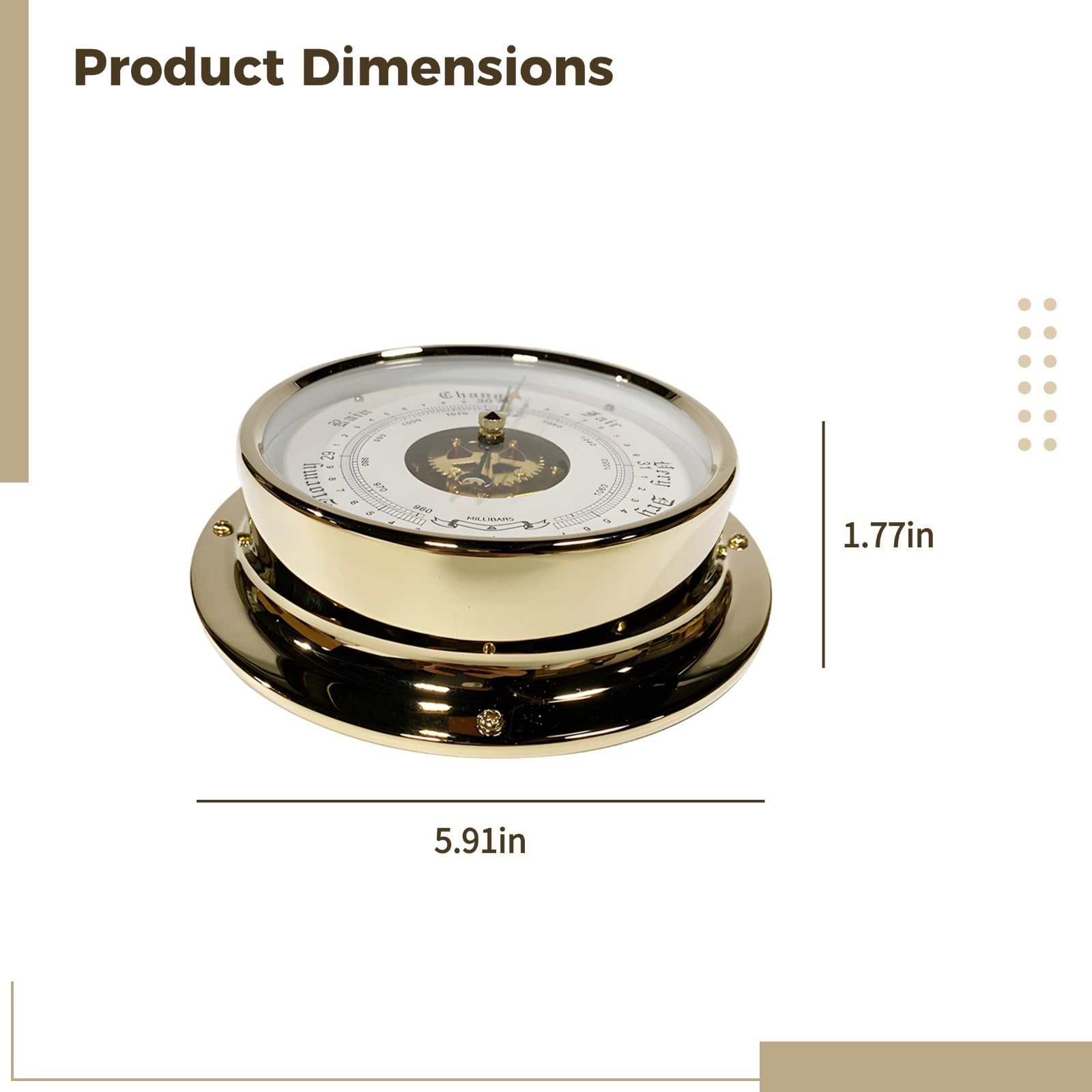 Maritimes Barometer, 6 Zoll Edelstahl Barometer im Uhrdesign, nautisches Wettermessgerät mit Wetterzuständen, gut ablesbar, einfache Wandmontage, für Angeln, Tauchen und Wohnbereich