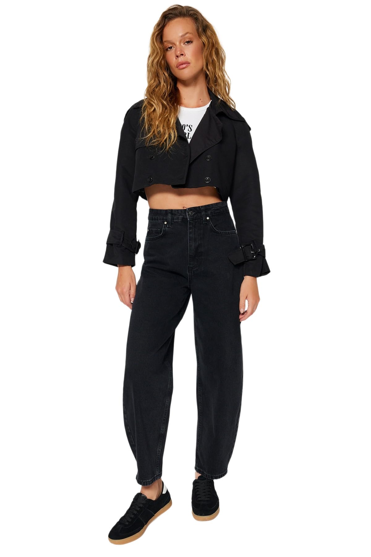 Trendyol Women's Black Damen Gerade Hohe Taille Jeans, 6