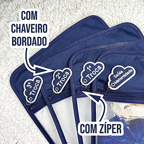 Saquinho Maternidade Tule Com Zíper 4x Peças Menino E Menina