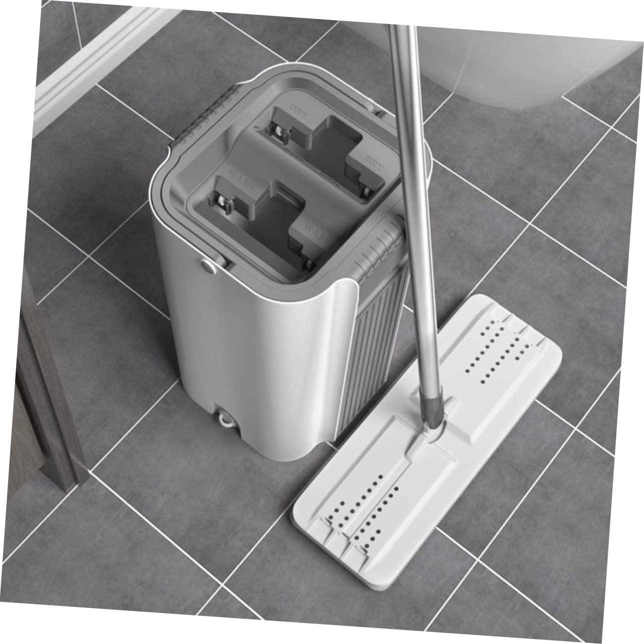 Mop senza Mani per Pavimenti in Microfibra Acciaio Inox