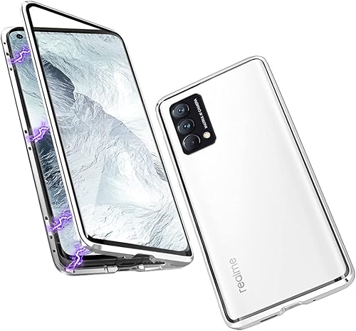 Funda compatible con Realme GT Master Edition transparente marco de metal delgado magnético de doble cara vidrio templado transparente a prueba de