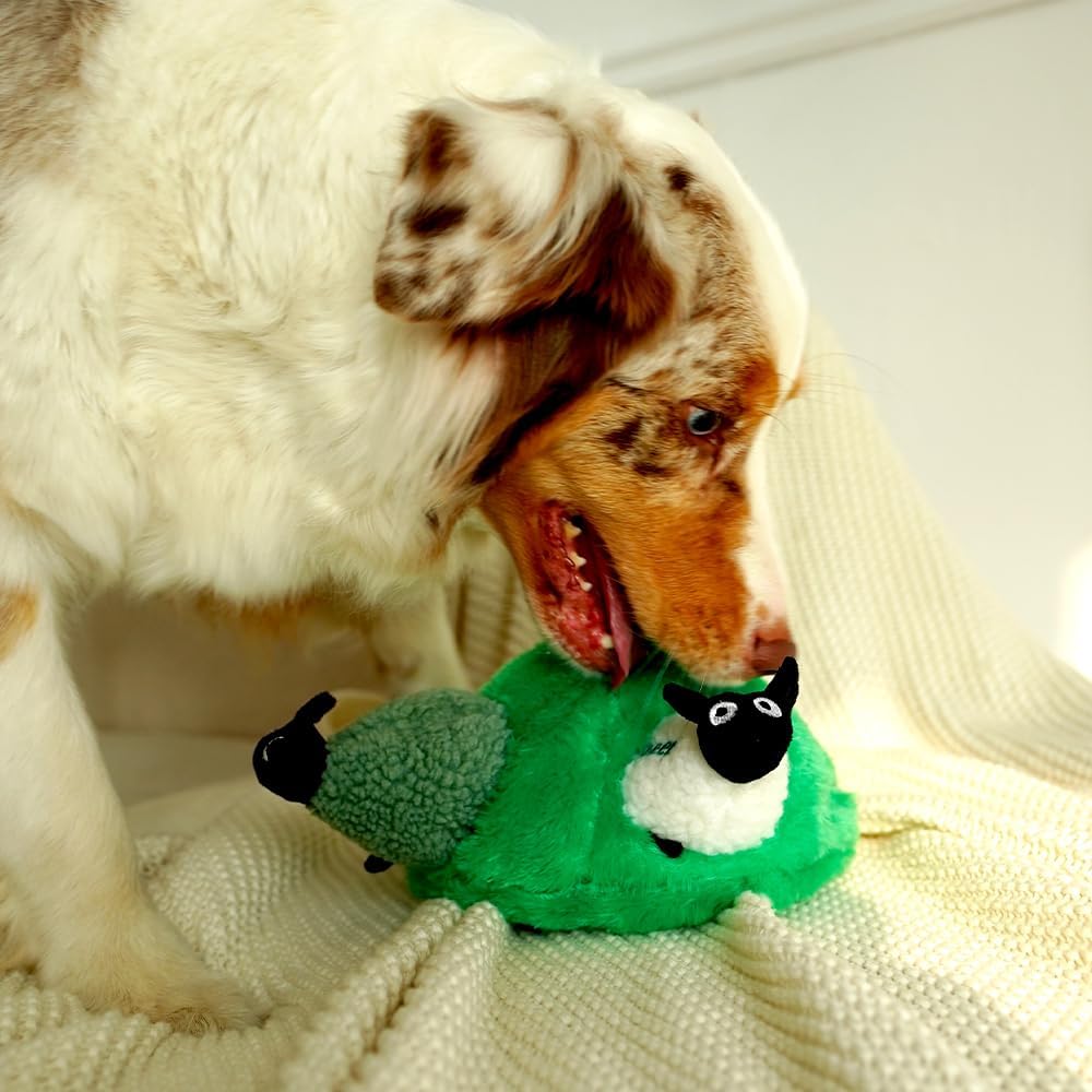 Green Sheep Hide & Seek Toy for Dogs, Durable Plush Squeaky Dog Toys with Recycle Cotton Rope, Interactive Chew Toy for Small to Large Dogs, Tough Pet Toys to Keep Them Busy