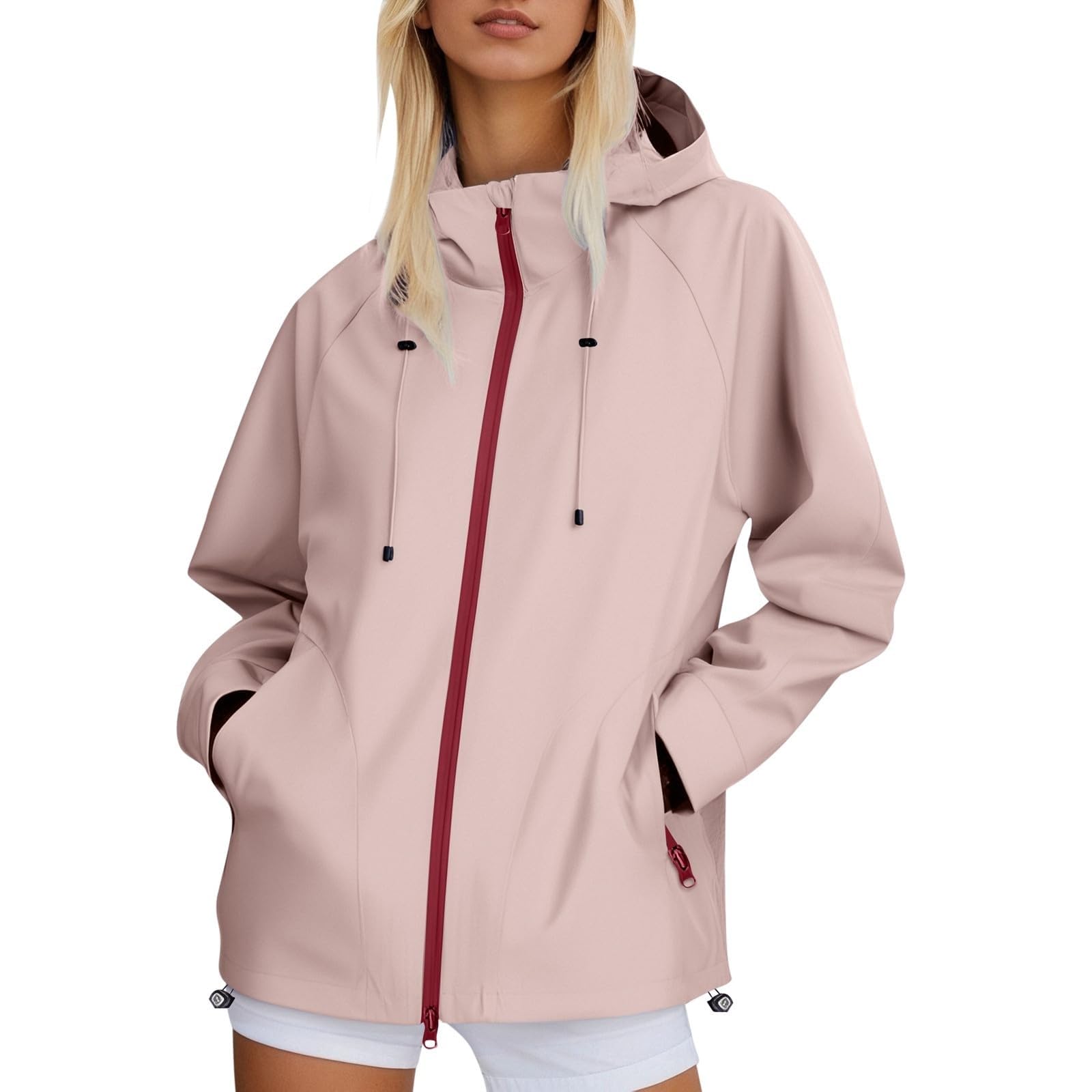 Giacca Antipioggia Da Donna Con Cappuccio, Casual, Ampia, Cerniera, Regolabile, Per Escursioni All'Aperto, Antivento Cappotti Cintura Impermeabile Trekking Sportiva Moto Elegante Estiva