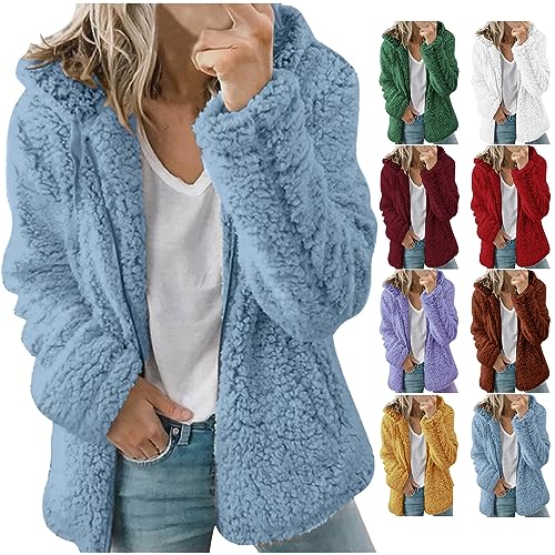 Produktbild von Fleece Teddy-jacke Fleecejacke Damen Mit Kapuze Warm Gefüttert Teddy Fleece Jacke Winterjacke Wintermantel Damen Teddyjacke