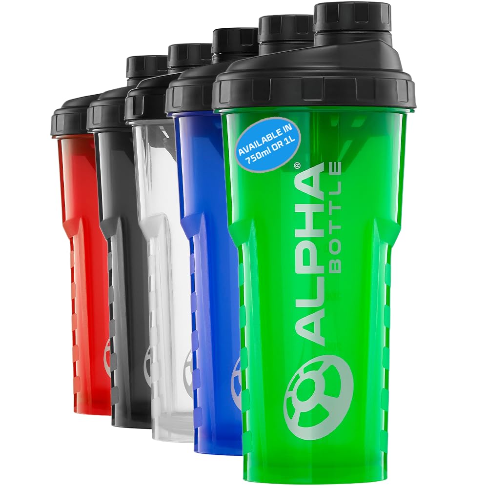 Alpha Designs Men's Green Protein Shaker Bottle 750Ml - 0.75L Heavy Duty Gym Bottle For Protein Shakes - Leakproof Screw Cap