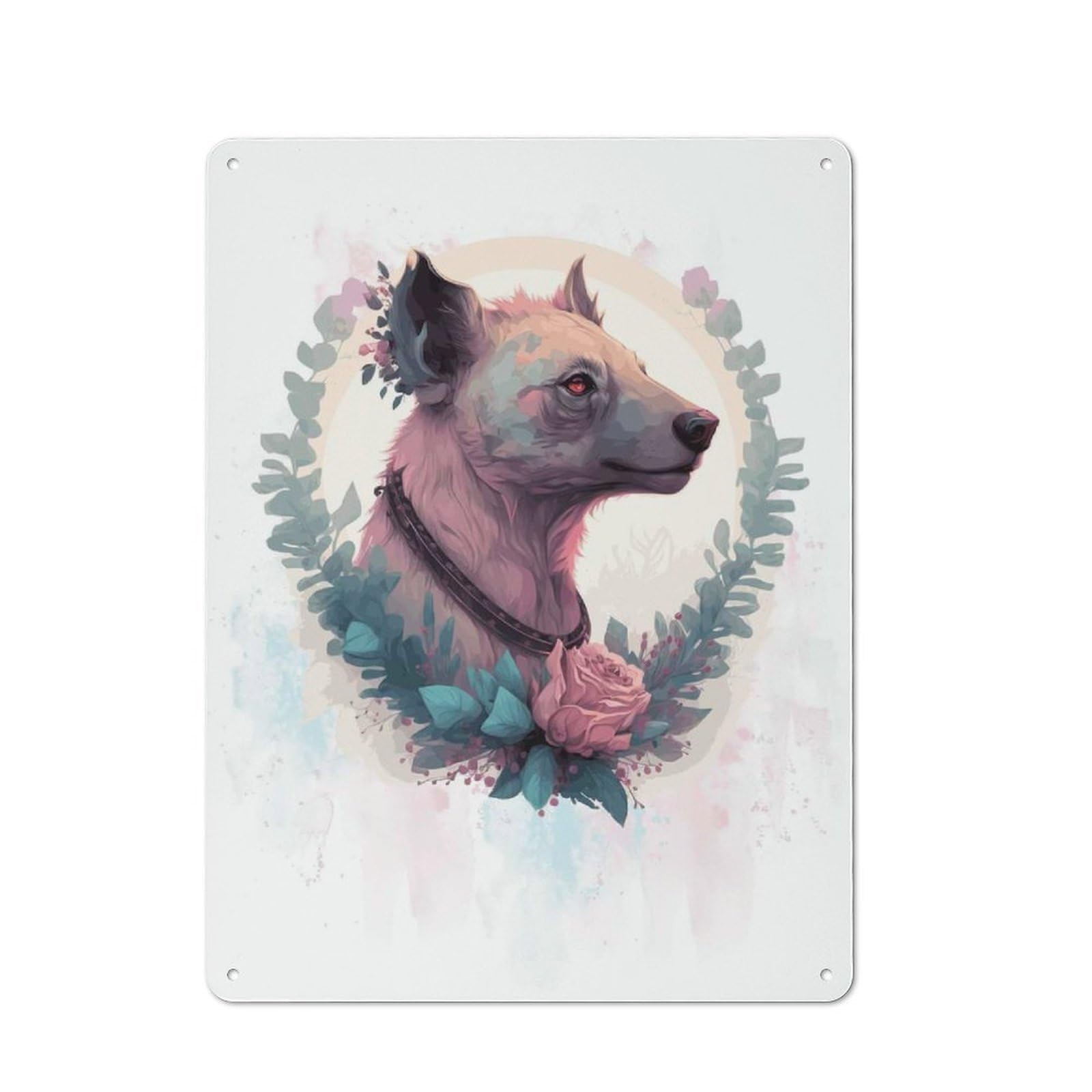 Metal Plaque with Watercolor Flower Hyena Design 40x30cm, Vintage Bistro Wall Plaque for Coffee Bar, Kitchen, Bistro Or Tea Corner