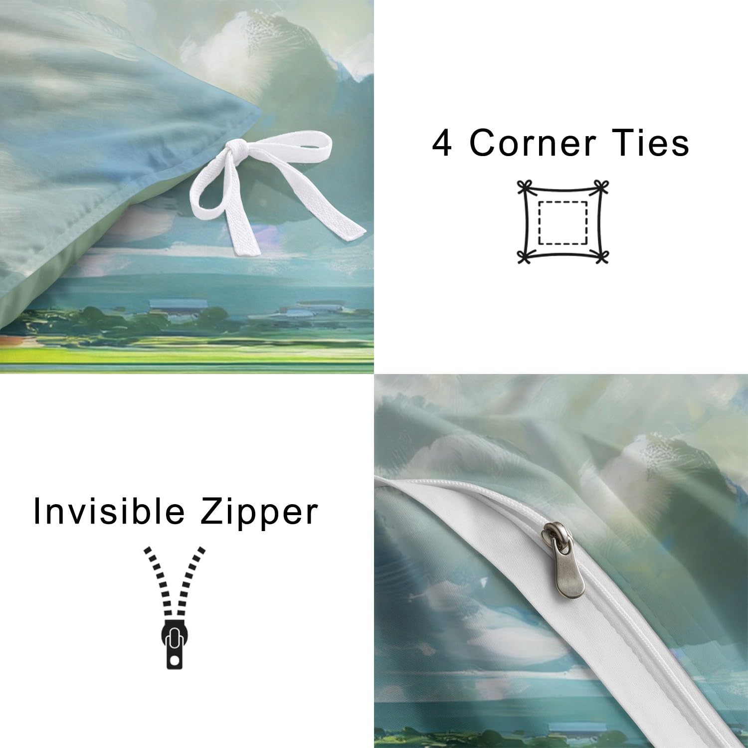 Bettwäsche 220 x 240 cm Mehrfarbig, Bettbezug Anime Cartoon Ruhig Natürlich Heilend Landschaft Felder Reversibel Atmungsaktiv Microfaser Bettwaren-Set für Kinderzimmer mit Reißverschluss