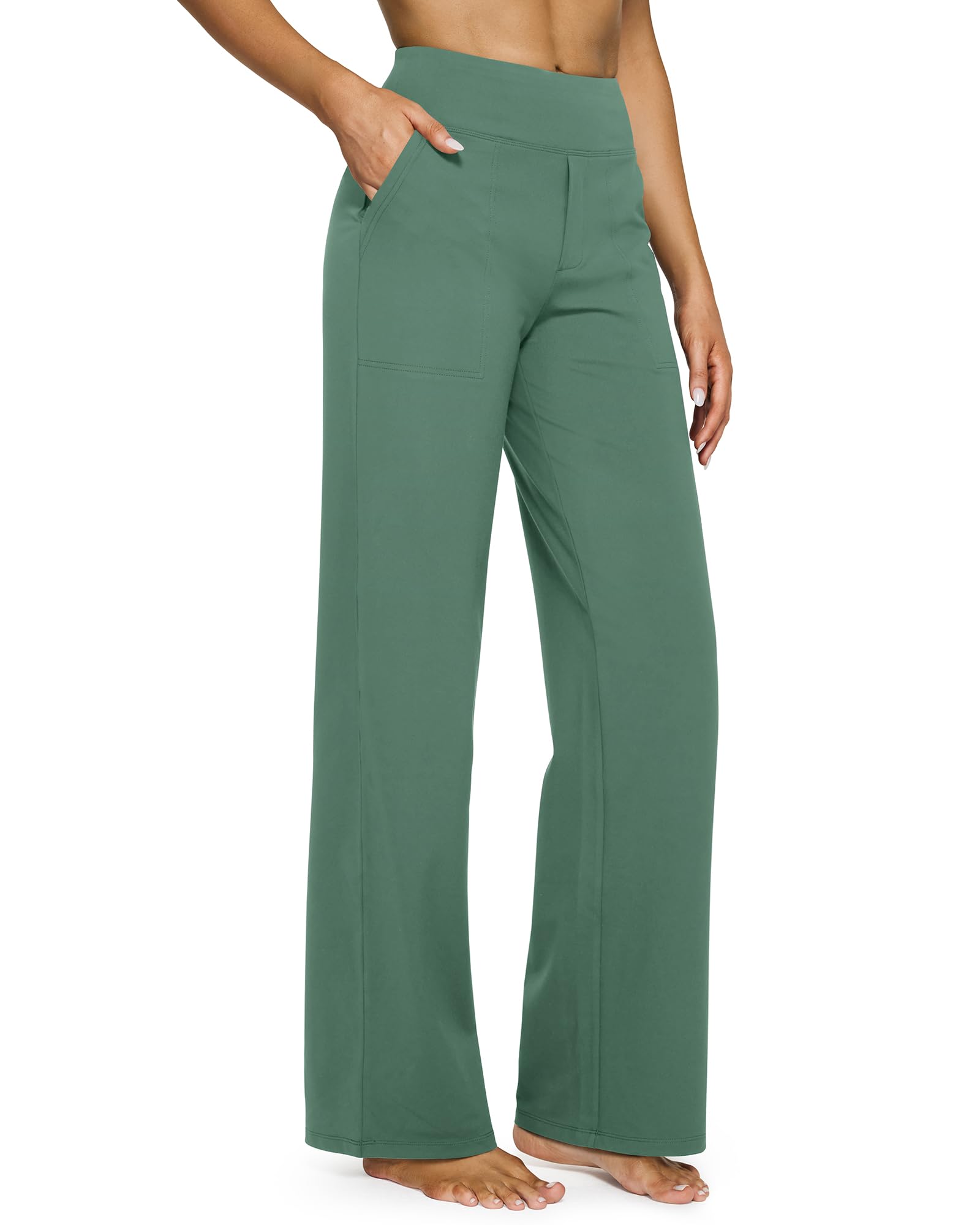 G4Free Yoga Pants for Women Wide Leg Pants with Pockets High Waisted | Moisture Wicking, Soft Comfortable Feel, 4-Way Stretch, Faux Fly, Faux Back Pockets, Yoga, Work & Casual Wear