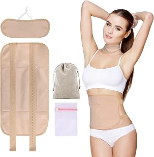 4Pcs Castor Oil Pack Wrap, Reusable Castor Oil Pack Kit for Liver Detox, Insomnia, Constipation and Inflammation, Adjustable Elastic Strap, Anti Oil Leak, Khaki (Storage Bag & Laundry Bag Included)