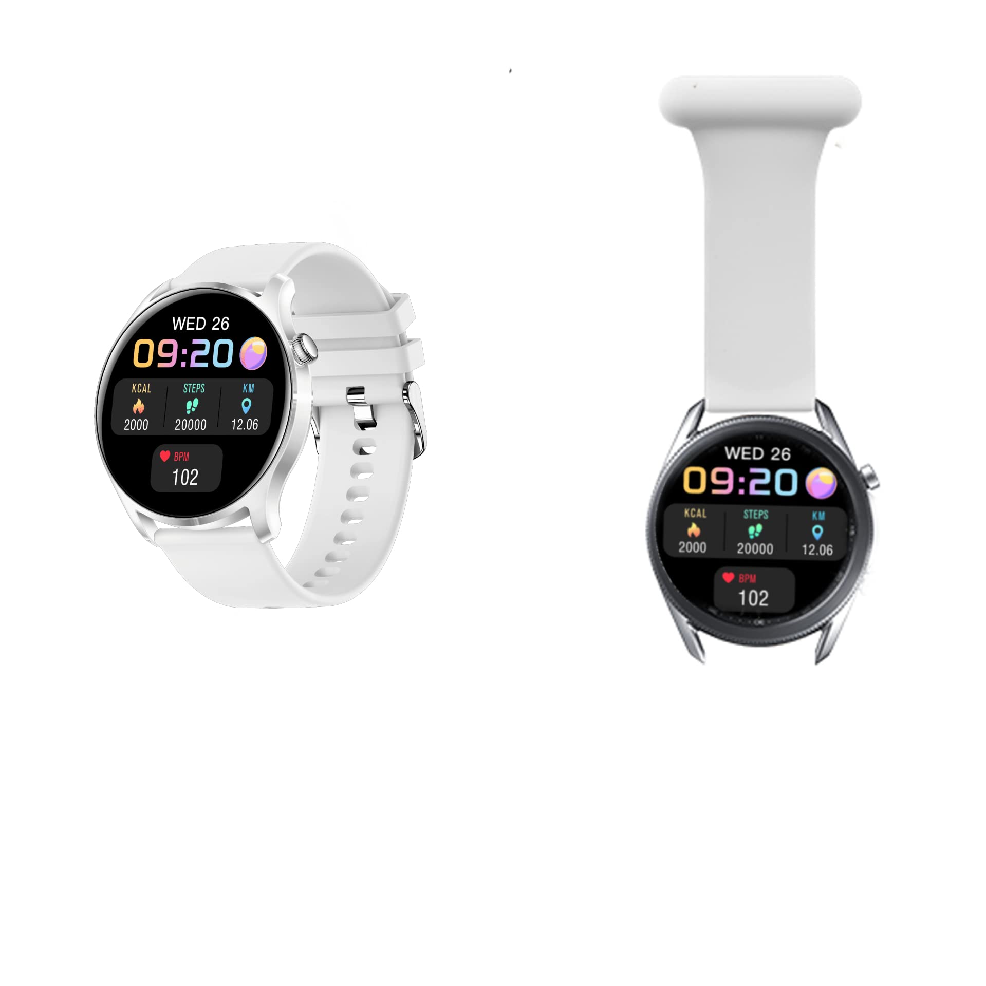 Smart Fob Watch for Android iOS Wristwatch with Fob Strap Nurse Watch ,Silicone Pin fob Fitness Sport Tracker iP67 Waterproof Smartwatch with Heart Rate Monitor,Pedometer,Sleep Tracker (White) - Image 4
