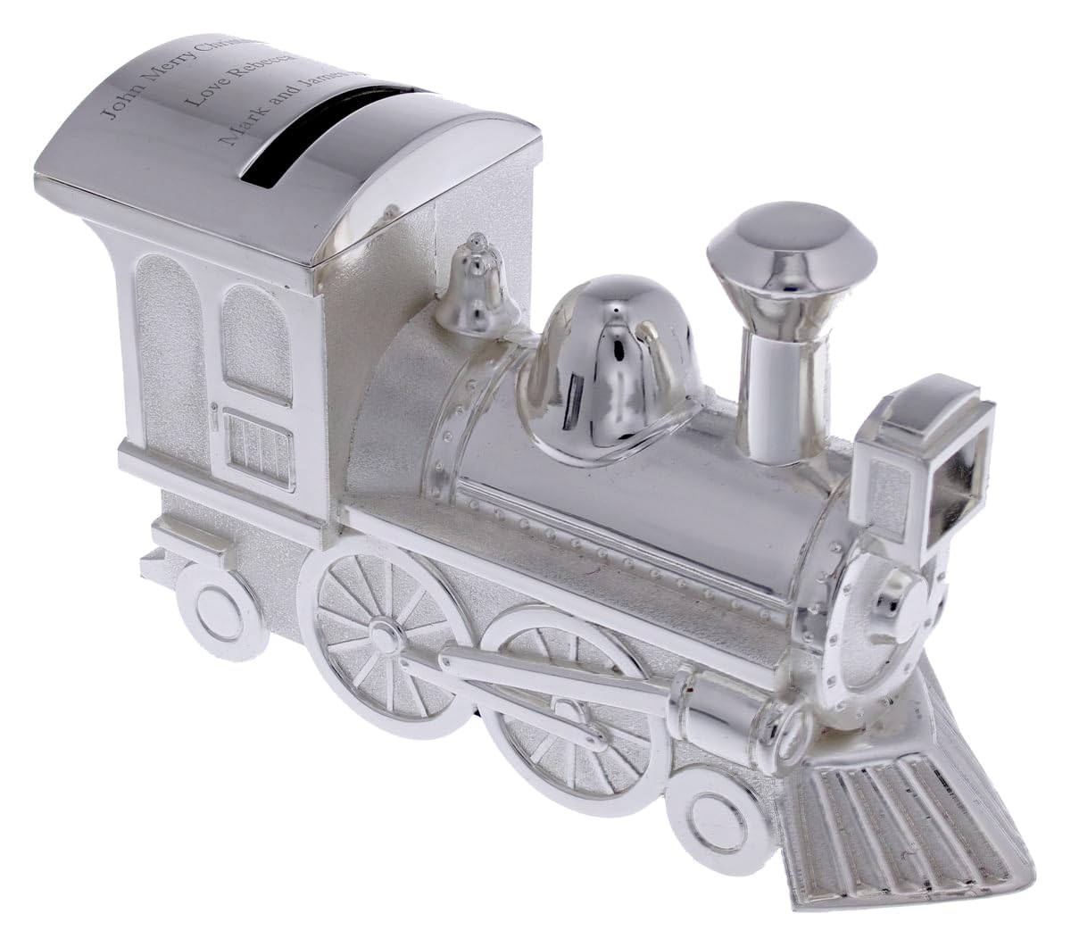 Go Find A Gift Silver Personalised Engraved Plated Steam Train Gift And Money Box For Christening, Custom Engraved Baptism Gift