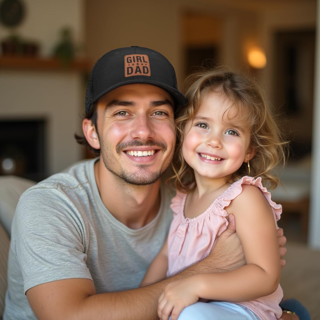 Girl Father Daddy Dad hat Gifts Fathers Day Birthday Christmas for Dad Papa from Daughter Son Black Trucker Leather Patch Hat - Image 5