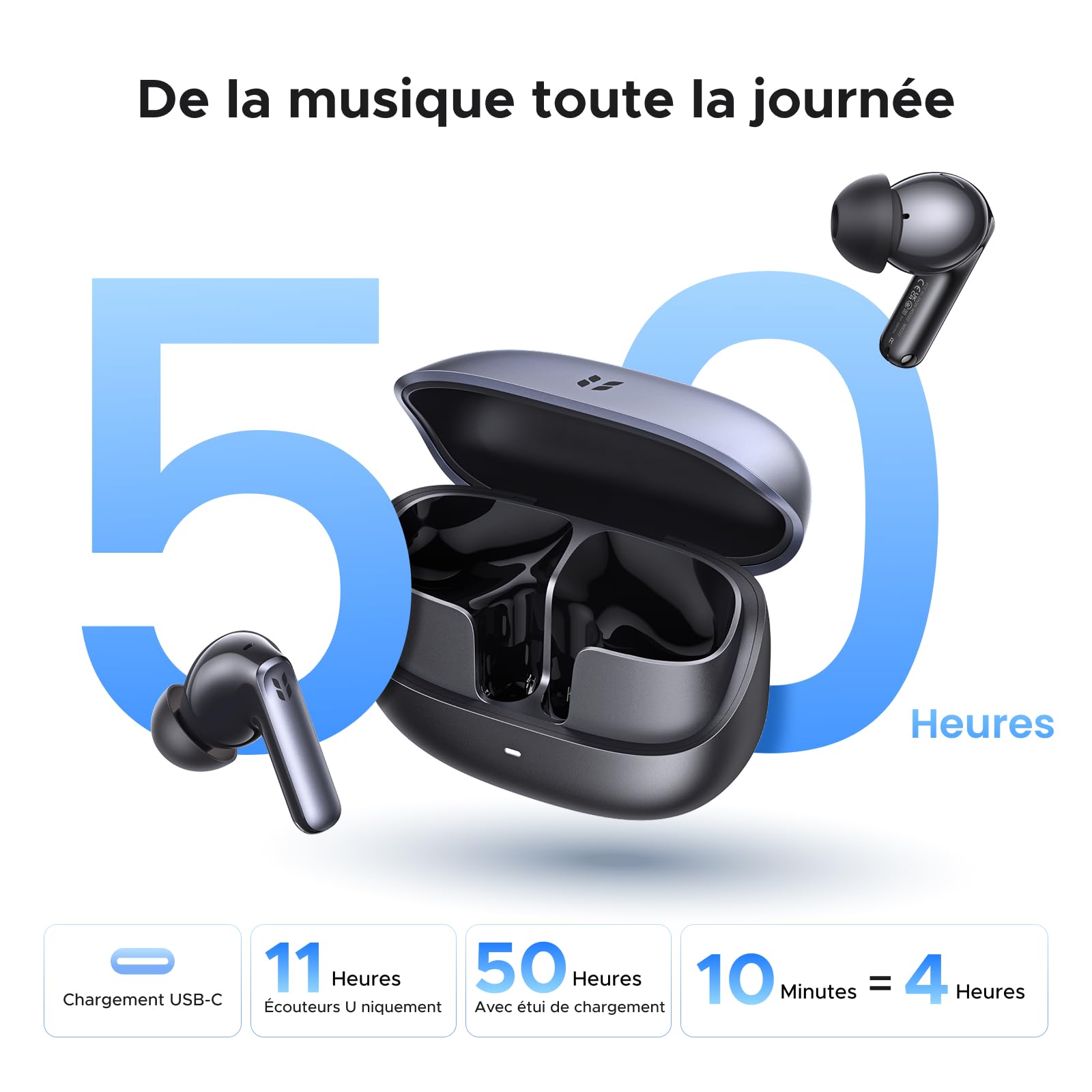 UGREEN EchoBuds Plus Écouteurs Bluetooth sans Fil ANC Adaptative 55db Hires